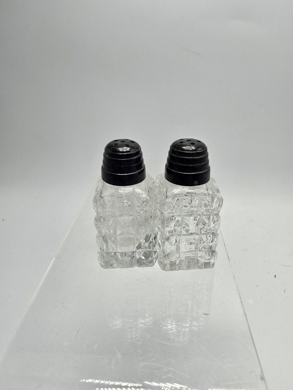 Vintage Small Crystal Salt Pepper Shaker...2" Square...Made In Japan